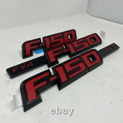 2009 thru 2014 Ford F-150 OEM Genuine RED FX4 Fender & Tail Gate Emblem Set 3pcs