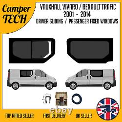 Vauxhall Vivaro 01 14 : Fenêtres coulissantes côté conducteur, fenêtres fixes côté passager + kit d'installation + garniture en U.